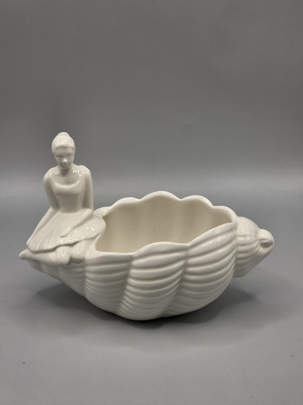 Vtg Ceramic Seashell Bowl Trinket Dish Lady Girl Mermaid Mermaid Core Mid...